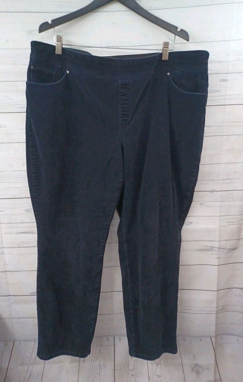 Kim Rogers Pull On Pants Corduroy Sz 22W Straight Leg Tummy Control Black